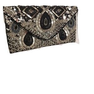 Charming Charlie RSVP Black & Silver Metallic Sequins/Beads Crossbody Purse